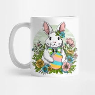 Easter bunny illustration with egg and flowers Mug